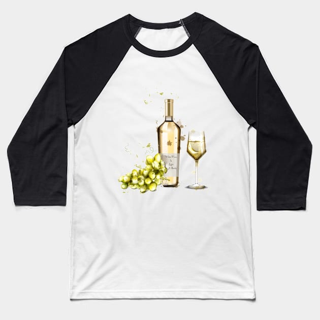 White Wine Is Light In A Bottle Baseball T-Shirt by Miki De Goodaboom